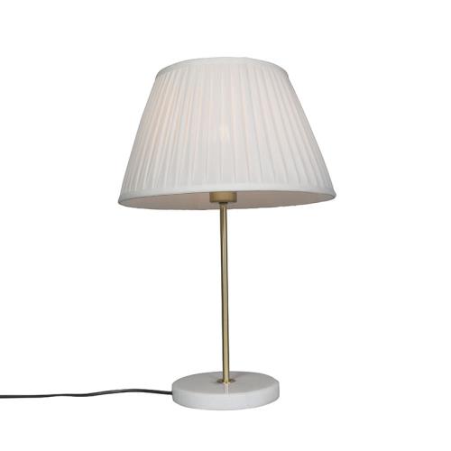 Retro stolní lampa mosazná s plisovaným stínítkem krémová 35 cm - Kaso