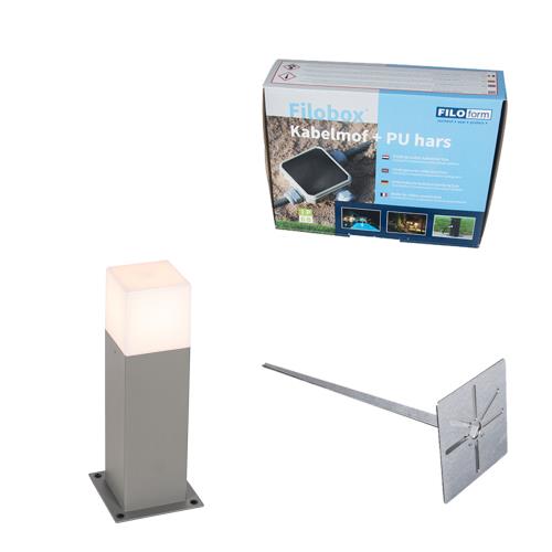 Venkovní lampa 30 cm šedá se zemním hrotem a kabelovou objímkou - Dánsko