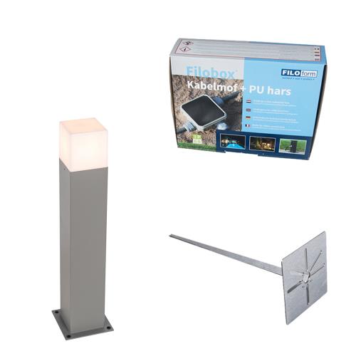 Venkovní lampa 50 cm šedá se zemním hrotem a kabelovou objímkou - Dánsko