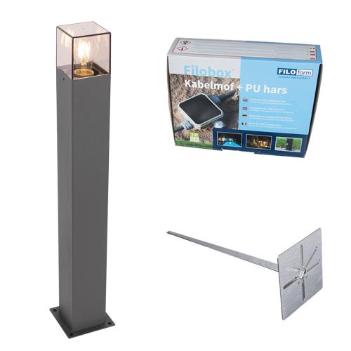 Venkovní lampa 70 cm antracitová se zemním hrotem a kabelovou objímkou - Dánsko