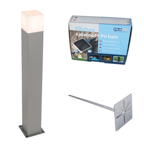 Venkovní lampa Dánsko P70 šedá se zemním hrotem a kabelovou objímkou