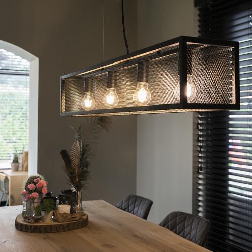 Průmyslové závěsné svítidlo černé s tkaným efektem 4-světla - Cage