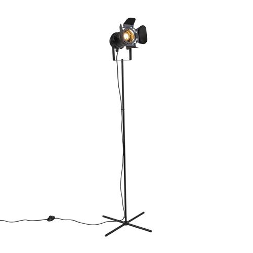 Průmyslová stojací lampa černá s nastavitelným světlem - Movie