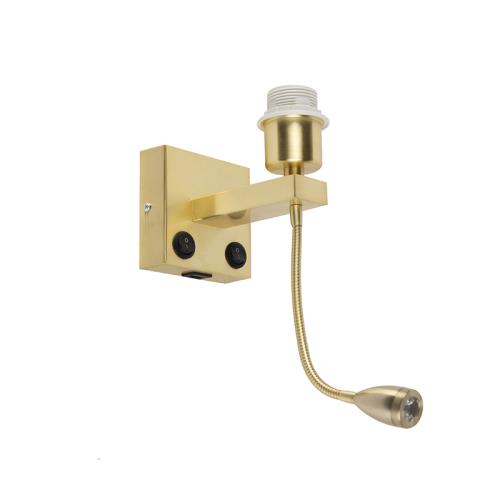 Art Deco nástěnná lampa zlatá s USB a flexibilním ramenem - Brescia Combi