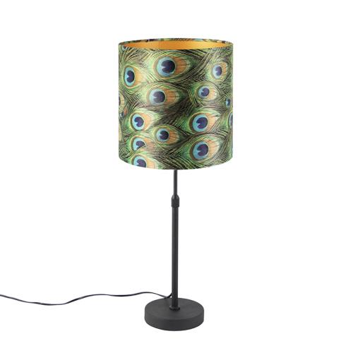 Stolní lampa černá ssametovým stínítkem Peacock se zlatem 25 cm - Parte