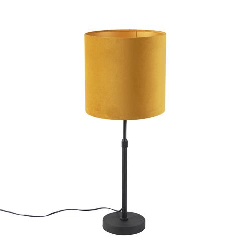 Stolní lampa černá s žlutým sametovým stínítkem se zlatem 25 cm - Parte
