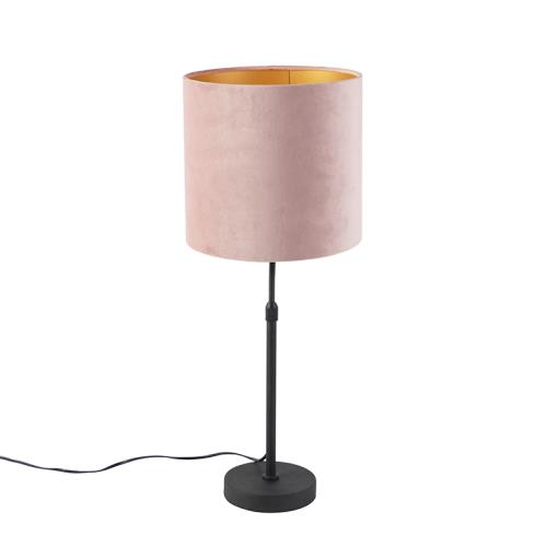 Stolní lampa černá s růžovým sametovým stínítkem se zlatem 25 cm - Parte
