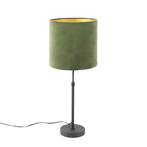 Stolní lampa černá se zeleným sametovým stínítkem se zlatem 25 cm - Parte