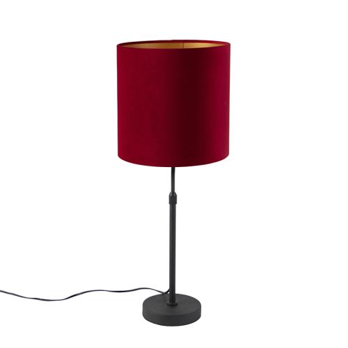 Stolní lampa černá s červeným sametovým stínítkem se zlatem 25 cm - Parte