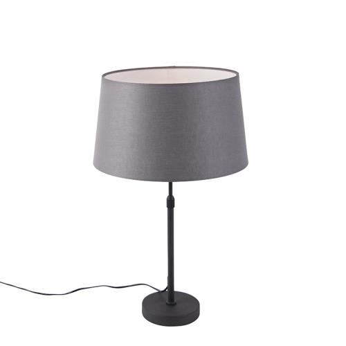 Stolní lampa černá s lněným stínítkem šedá 35 cm nastavitelná - Parte