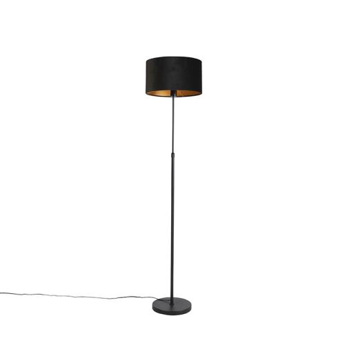 Stojací lampa černá ssametovým stínítkem černým se zlatem 35 cm - Parte