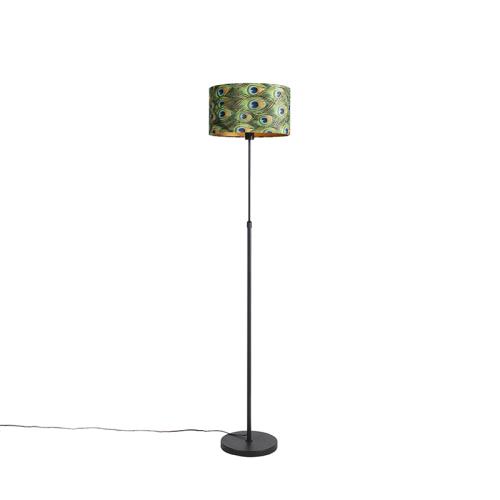 Stojací lampa černá ssametovým stínítkem Peacock se zlatem 35 cm - Parte