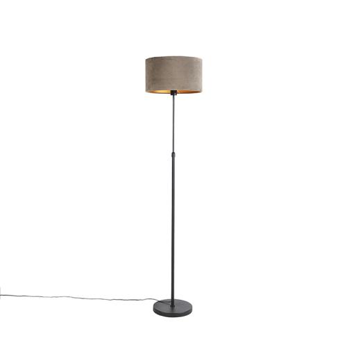 Stojací lampa černá stmavě béžovým sametovým stínítkem se zlatem 35 cm - Parte