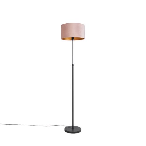 Stojací lampa černá s růžovým sametovým stínítkem se zlatem 35 cm - Parte