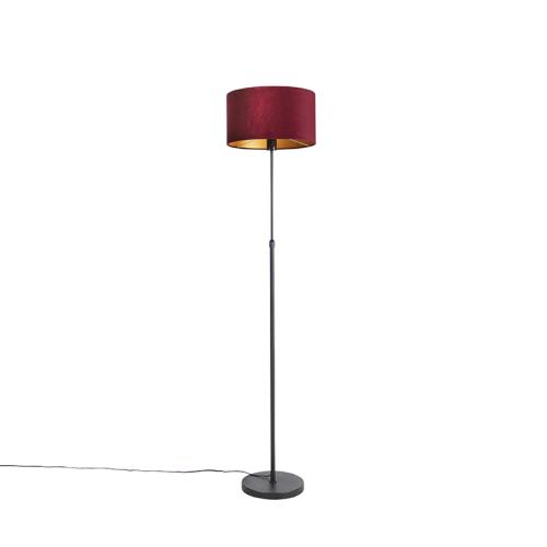 Stojací lampa černá s červeným sametovým stínítkem se zlatem 35 cm - Parte