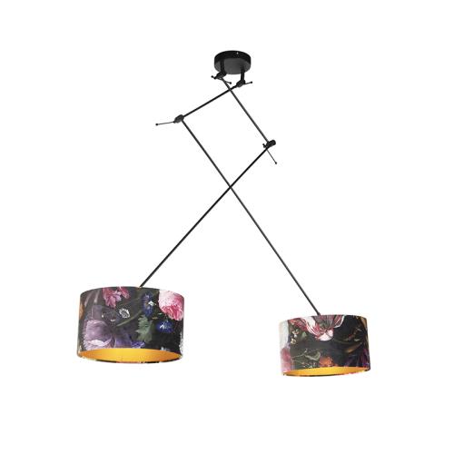 Závěsné svítidlo černé ssametovými stínidly skvětinami azlatem 35 cm 2-světlo - Blitz