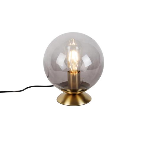 Stolní lampa v art deco stylu mosazná s kouřovým sklem - Pallon