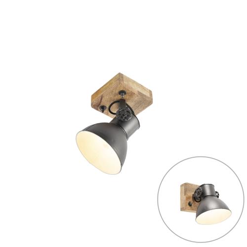 Průmyslové bodové světlo tmavě šedé s mangovým dřevem 18 cm - Mangoes