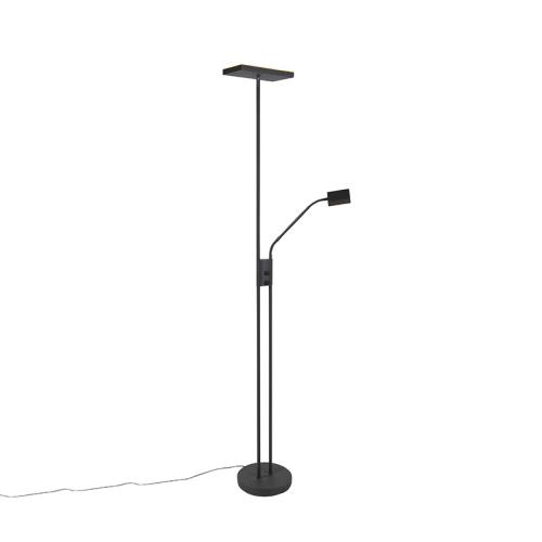 Moderní stojací lampa černá vč. LED a stmívače s lampičkou na čtení - Jazzy