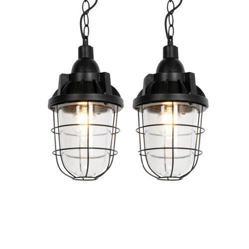 Sada 2 průmyslových závěsných lamp černých - Cabin