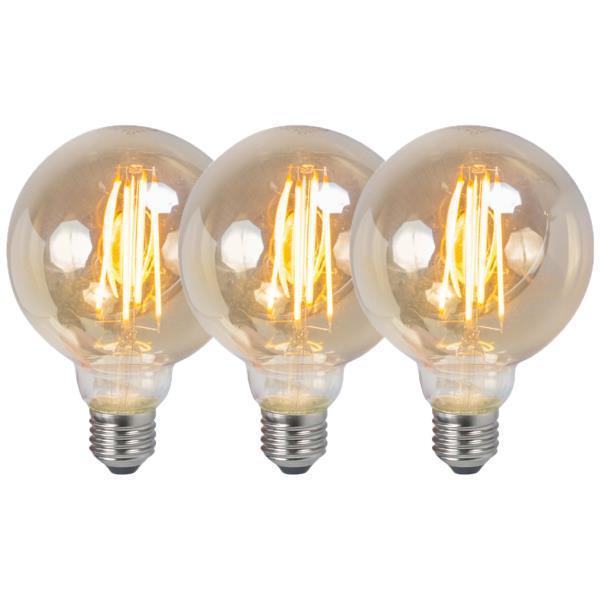 Sada 3 stmívatelných LED žárovek E27 G95 kouřové 5W 380lm 2200K