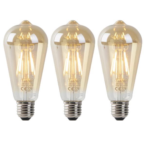 Sada 3 LED žárovek E27 ST64 zlatá se senzorem soumraku 4W 400lm 2200K