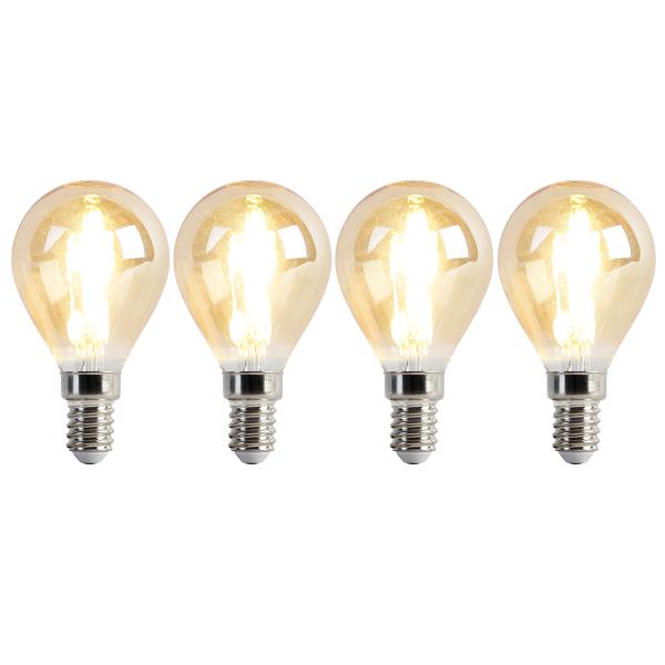 Sada 4 stmívatelných LED žárovek E14 P45 zlatá 3,5W 330lm 2100K