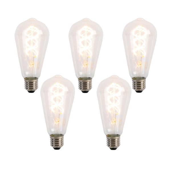 Sada 5 LED žárovek E27 se spirálovým vláknem ST64 5W 400 lm 2200K