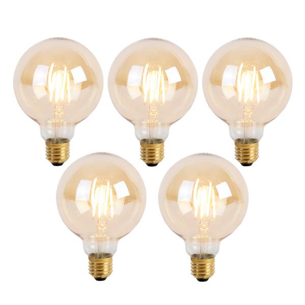 Sada 5 stmívatelných LED žárovek E27 se 3 stupni stmívání G95 Goldline 5W 530lm 2200K