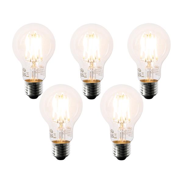 Sada 5 LED žárovek E27 A60 čiré 6W 630lm 2200K