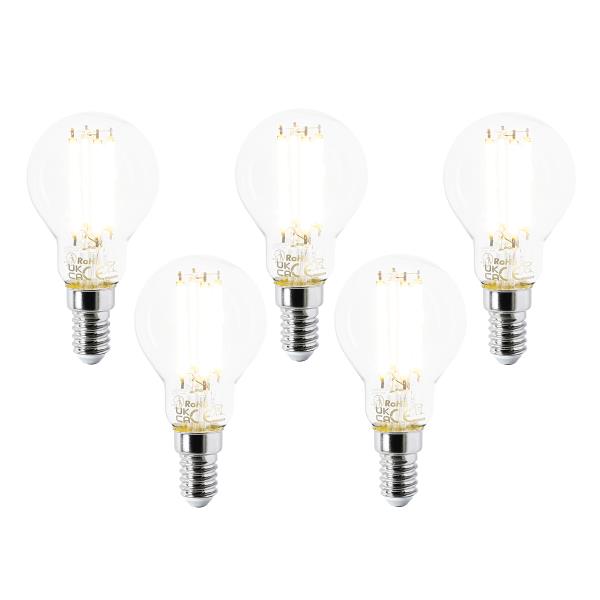 Sada 5 LED žárovek E14 P45 čiré 2,2 W 470 lm 2700 K