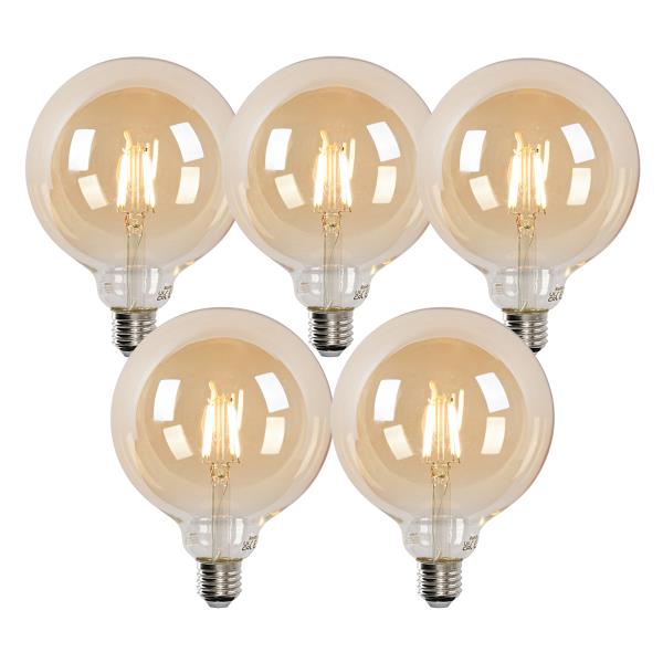 Sada 5 chytrých LED žárovek E27 G125 zlatá 4,9 W 470 lm 1800-4000 K