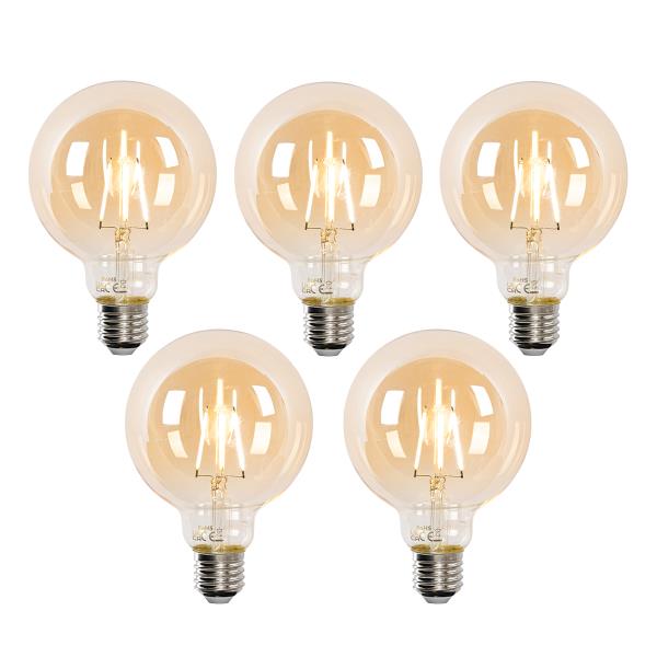 Sada 5 chytrých LED žárovek E27 G95 zlatá 4,9 W 470 lm 1800-4000K