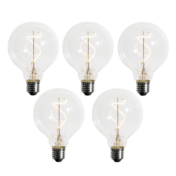 Sada 5 ks Stmívatelná LED spirálová vláknová žárovka E27 G95 4W 270lm 2200K