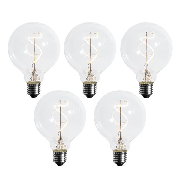 Sada 5 ks Stmívatelná LED spirálová žárovka E27 s vláknem G95 4W 270lm 2700K