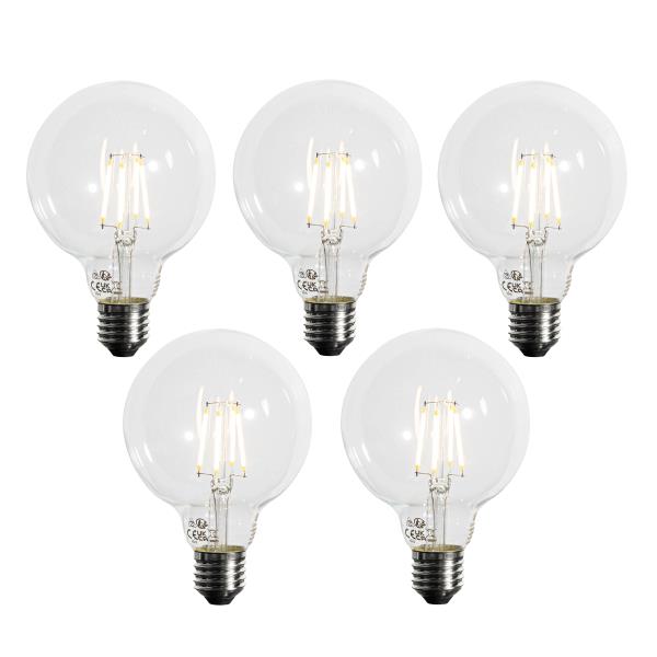 Sada 5 ks Stmívatelná LED žárovka E27 se 3 stupni stmívání G95 4W 450lm 3000K