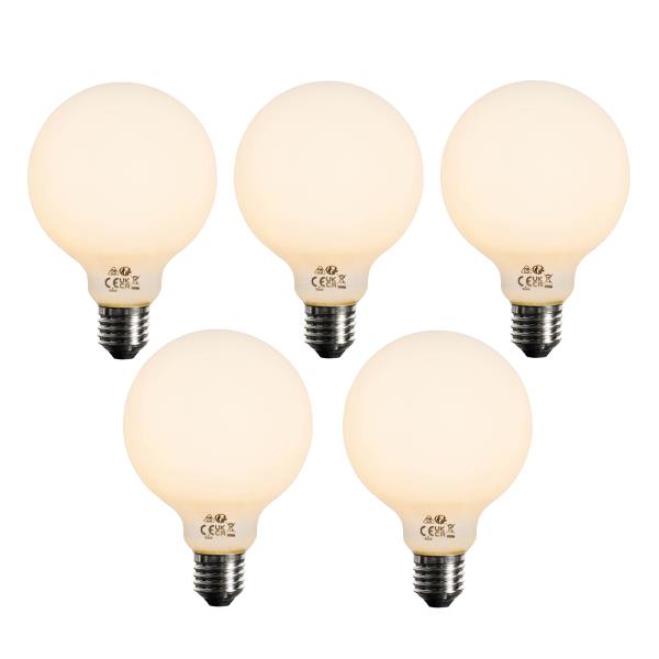 Sada 5 ks Stmívatelná LED žárovka E27 opál G95 5W 450lm 2200K