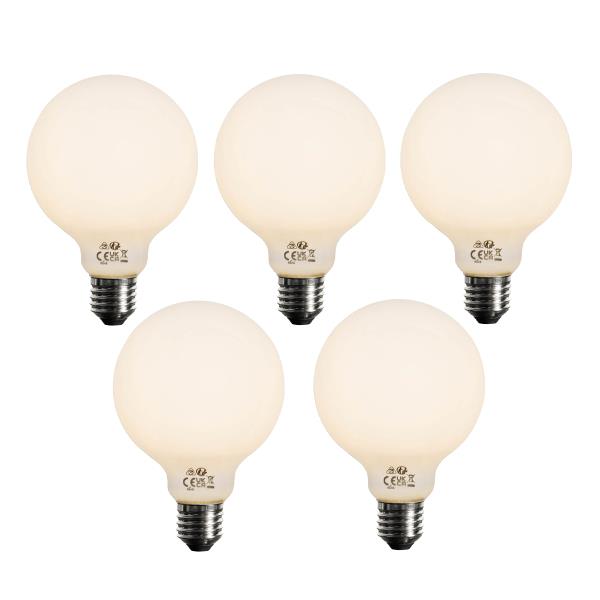 Sada 5 ks Stmívatelná LED žárovka E27 opál G95 5W 450lm 2700K