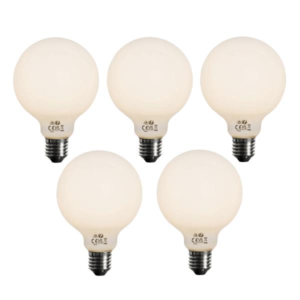Sada 5 stmívatelných LED žárovek E27 opál G95 5W 450lm 3000K