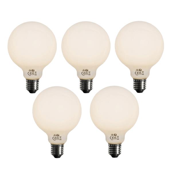 Sada 5 ks LED žárovka E27 s 3stupňovým stmíváním, opálové sklo G95, 4W, 450lm, 3000K