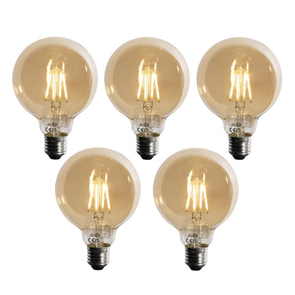 Sada 5 ks Stmívatelná LED žárovka E27 se 3 stupni stmívání, zlatá G95, 4W, 450lm, 2700K