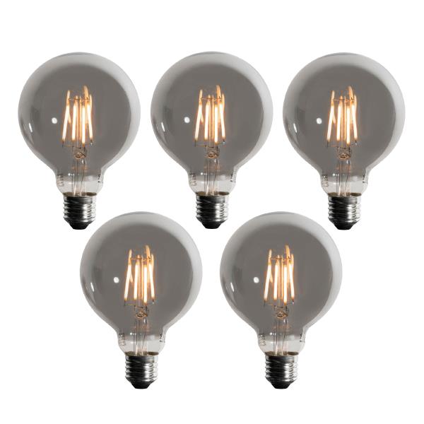 Sada 5 stmívatelných LED žárovek E27 kouřová G95 5W 200 lm 1900K
