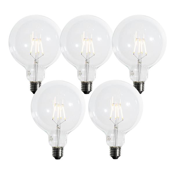 Sada 5 stmívatelných LED žárovek E27 s 3 stupni a spirálovým vláknem G125 4W 450 lm 2700K