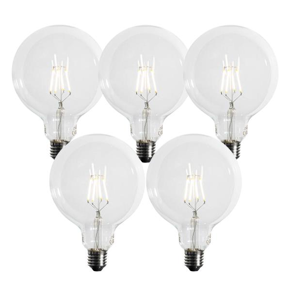 Sada 5 ks LED žárovka E27 střemi stupni stmívání, spirálovým vláknem G125, 4W, 450lm, 3000K