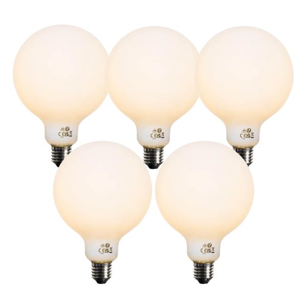Sada 5 ks Stmívatelná LED žárovka E27 opálové sklo G125 5W 450lm 2200K