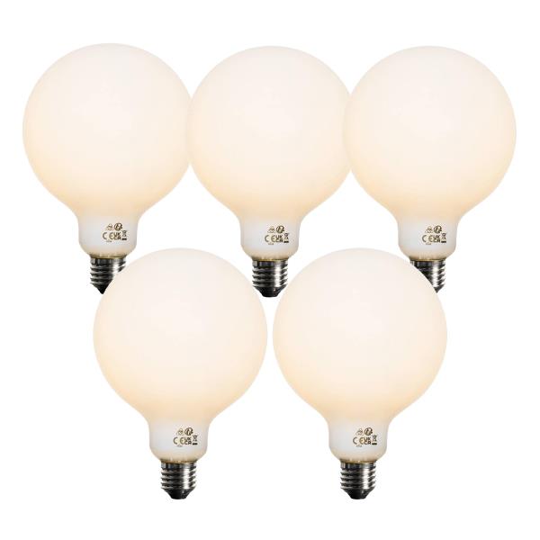 Sada 5 stmívatelných LED žárovek E27 opál G125 5W 450 lm 2700K