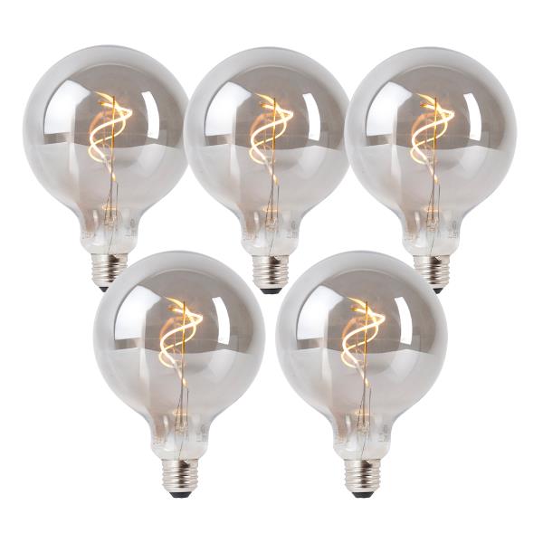 Sada 5 stmívatelných LED žárovek E27 kouřová G125 4W 130 lm 1900K