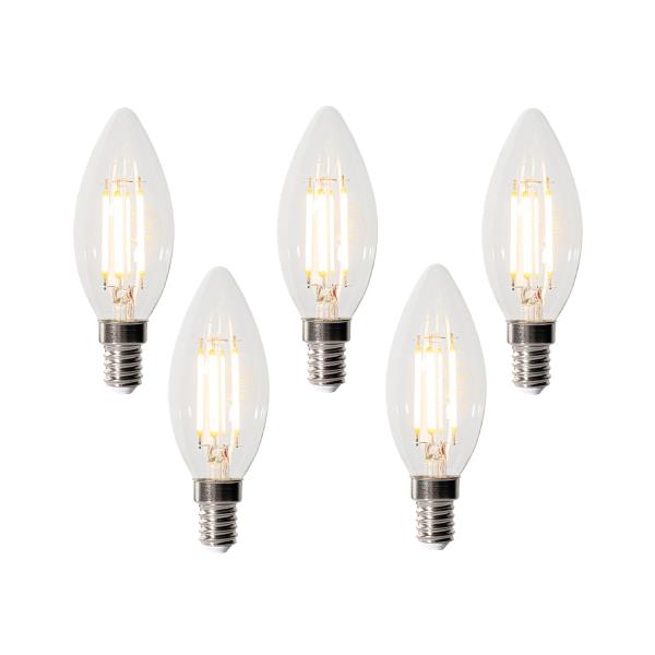 Sada 5 stmívatelných LED žárovek E14 B35 čirá 4W 450 lm 2700K