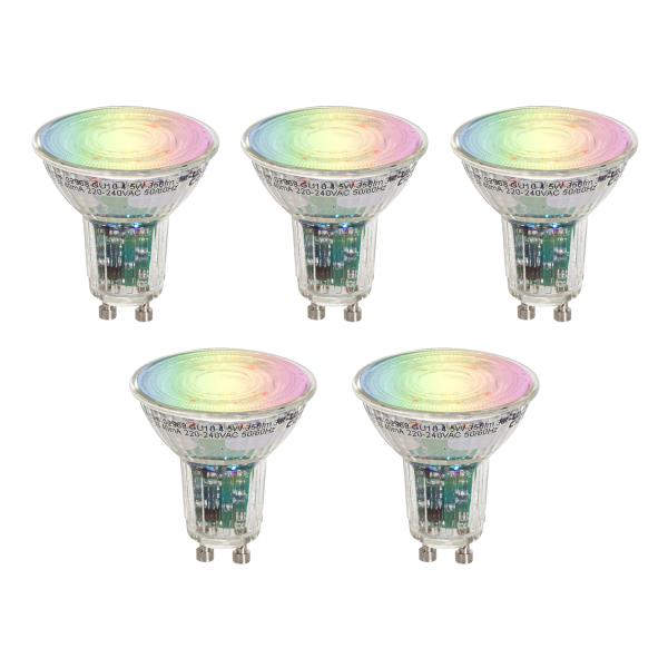 Sada 5 chytrých GU10 50 LED žárovek čirá RGBW 4,5W 350 lm 2700-6000K