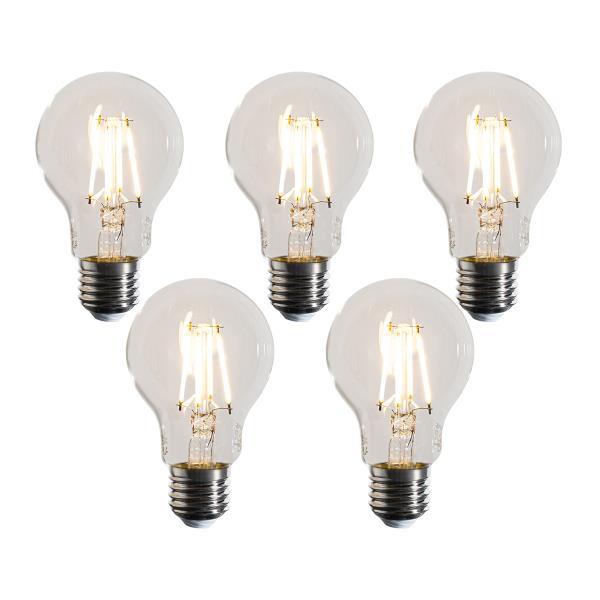 Sada 5 stmívatelných LED žárovek E27 A60 čirá 4,5W 500 lm 2700K